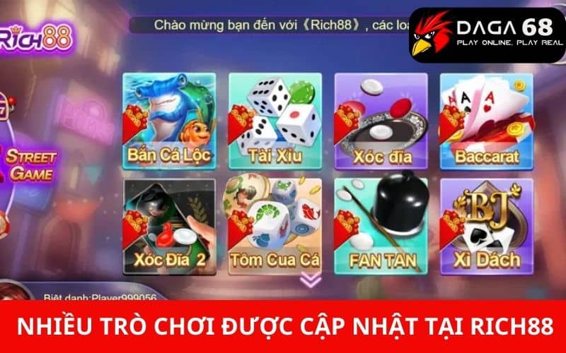 Nhiều trò chơi được cập nhật liên tục tại sảnh RICH88